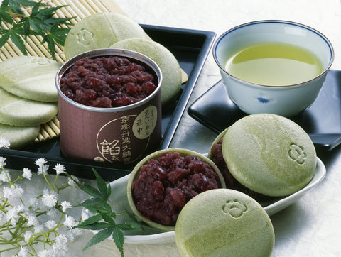 Homemade Monaka with Matcha Shell and Tamba Azuki Bean Filling