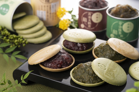 Two Varieties of Homemade Monaka: Kyoto Hojicha Shell, Matcha Shell, Tanba Azuki Bean Filling, Matcha Filling - Gift