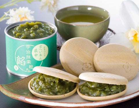 Two Varieties of Homemade Monaka: Kyoto Hojicha Shell, Matcha Shell, Tanba Azuki Bean Filling, Matcha Filling - Gift